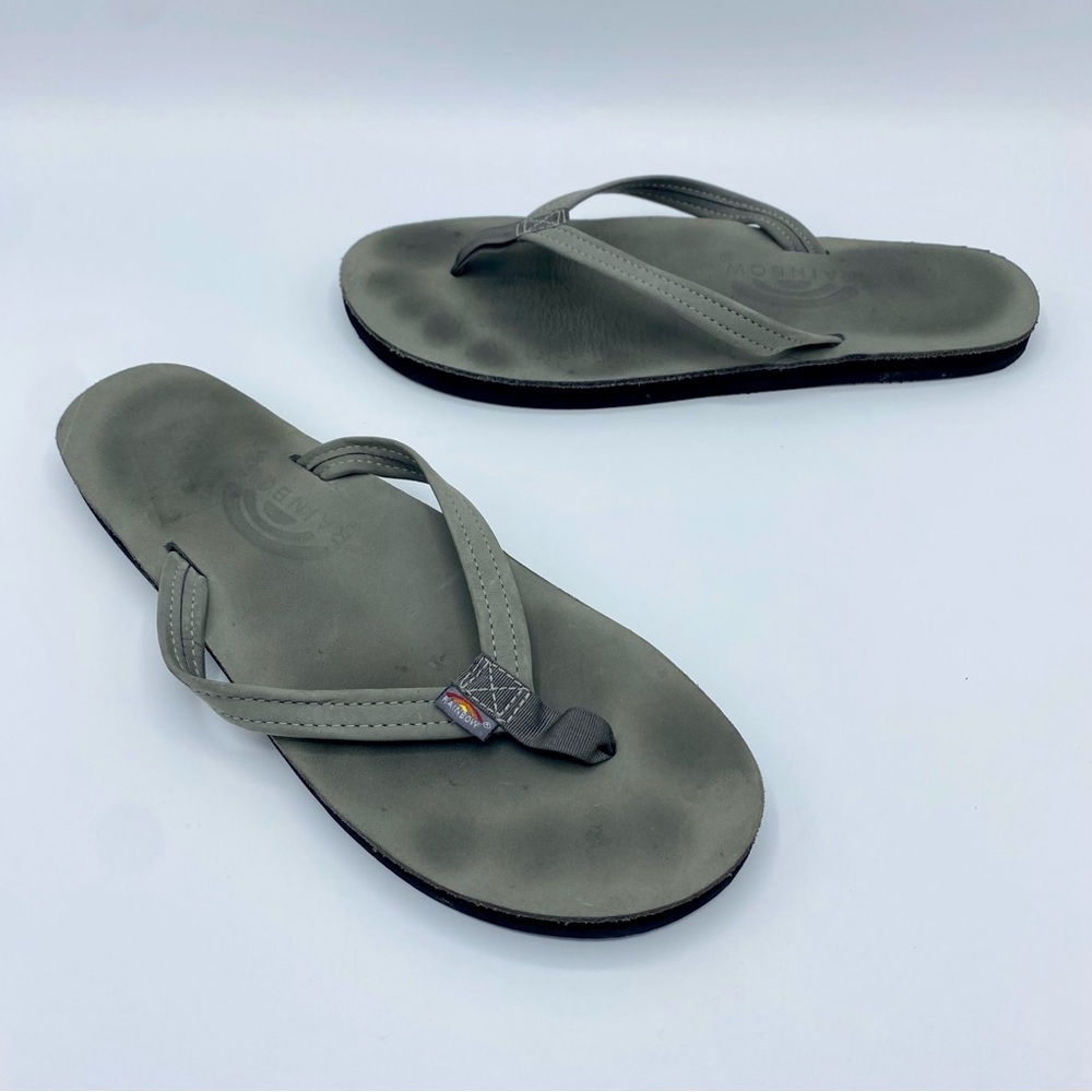 Rainbow Grey Single Layer Leather Narrow Strap Sandals Size Large / US 7.5 - 8.5